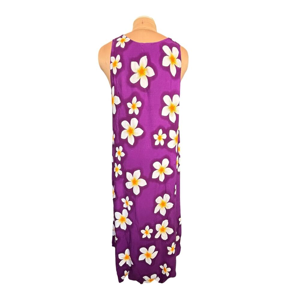 Vintage Purple Hawaiian Plumeria Floral Maxi Dress One Size Rayon Tropical Luau - Picture 5 of 11